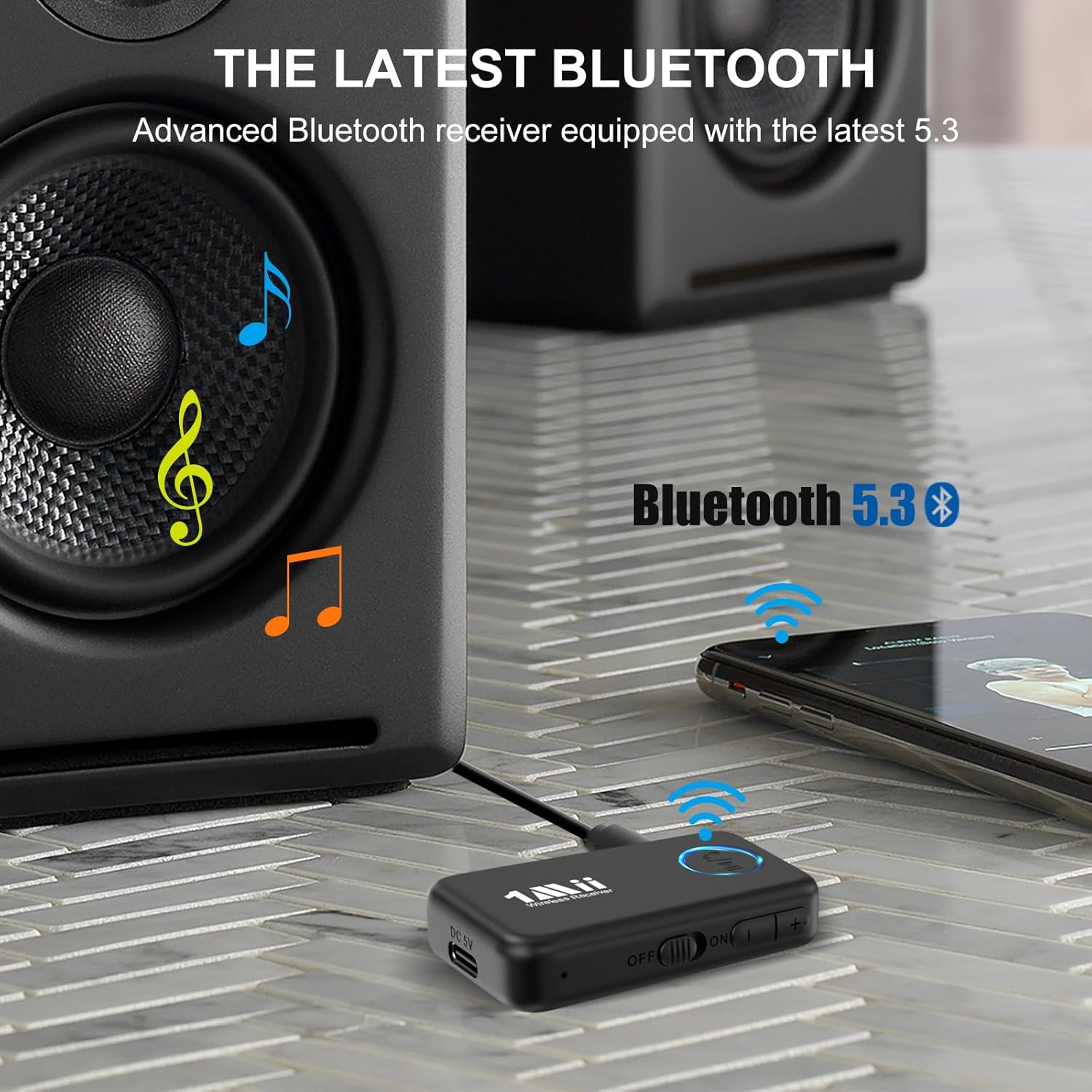 1Mii Bluetooth 5.3 Music Receiver for Car/Home Stereo, Aux Bluetooth Adapter for Car with Volume Control Supports Hands Free Calls, 16H Battery Life - Image 4