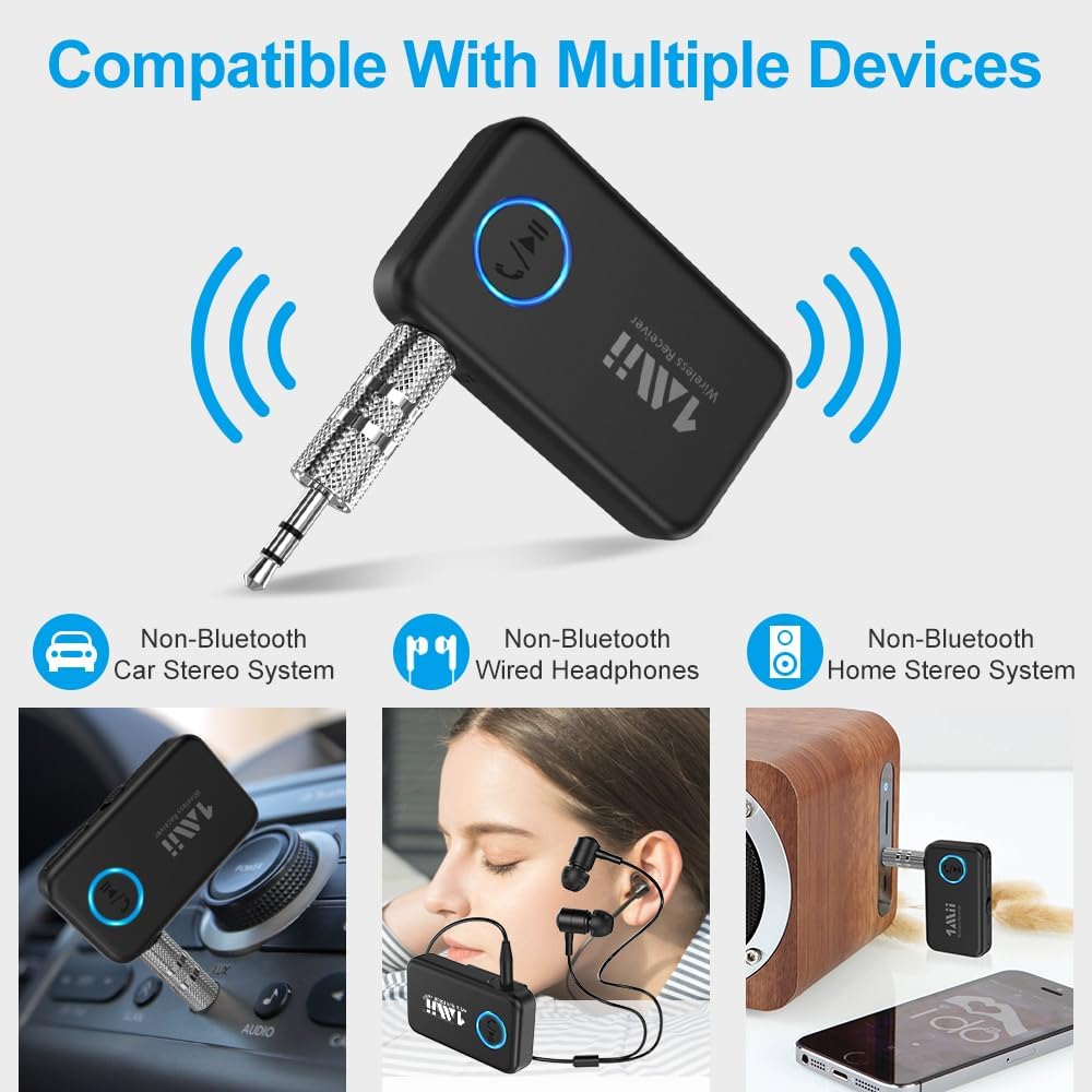 1Mii Bluetooth 5.3 Music Receiver for Car/Home Stereo, Aux Bluetooth Adapter for Car with Volume Control Supports Hands Free Calls, 16H Battery Life - Image 5