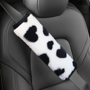 2 Pack Seat Belt Cover Pad Soft Plush Car Seat Belt Pads Faux Sheepskin Love Covers Comfort Driving Cushion Strap Helps Protect Your Neck and Shoulders for Women Black
