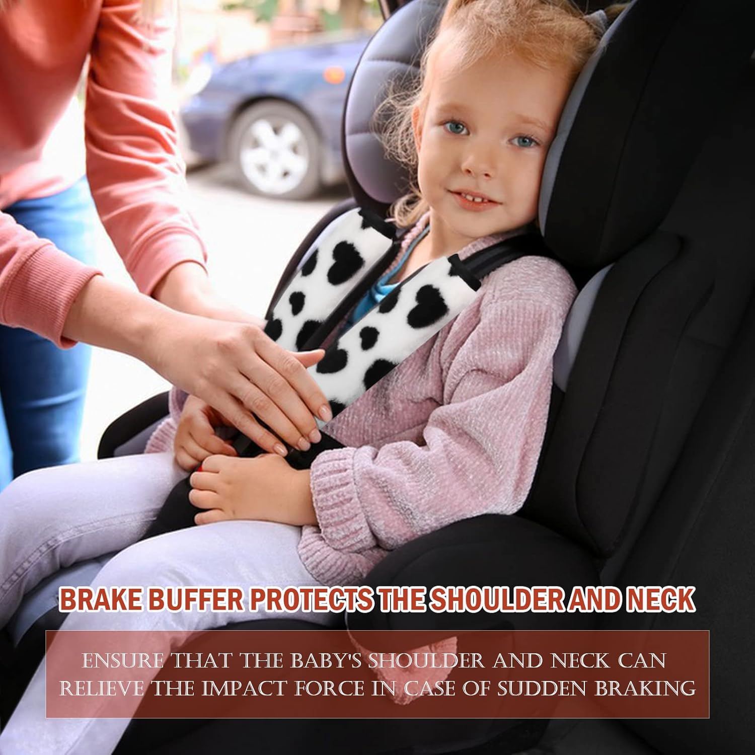 2 Pack Seat Belt Cover Pad Soft Plush Car Seat Belt Pads Faux Sheepskin Love Covers Comfort Driving Cushion Strap Helps Protect Your Neck and Shoulders for Women Black - Image 2