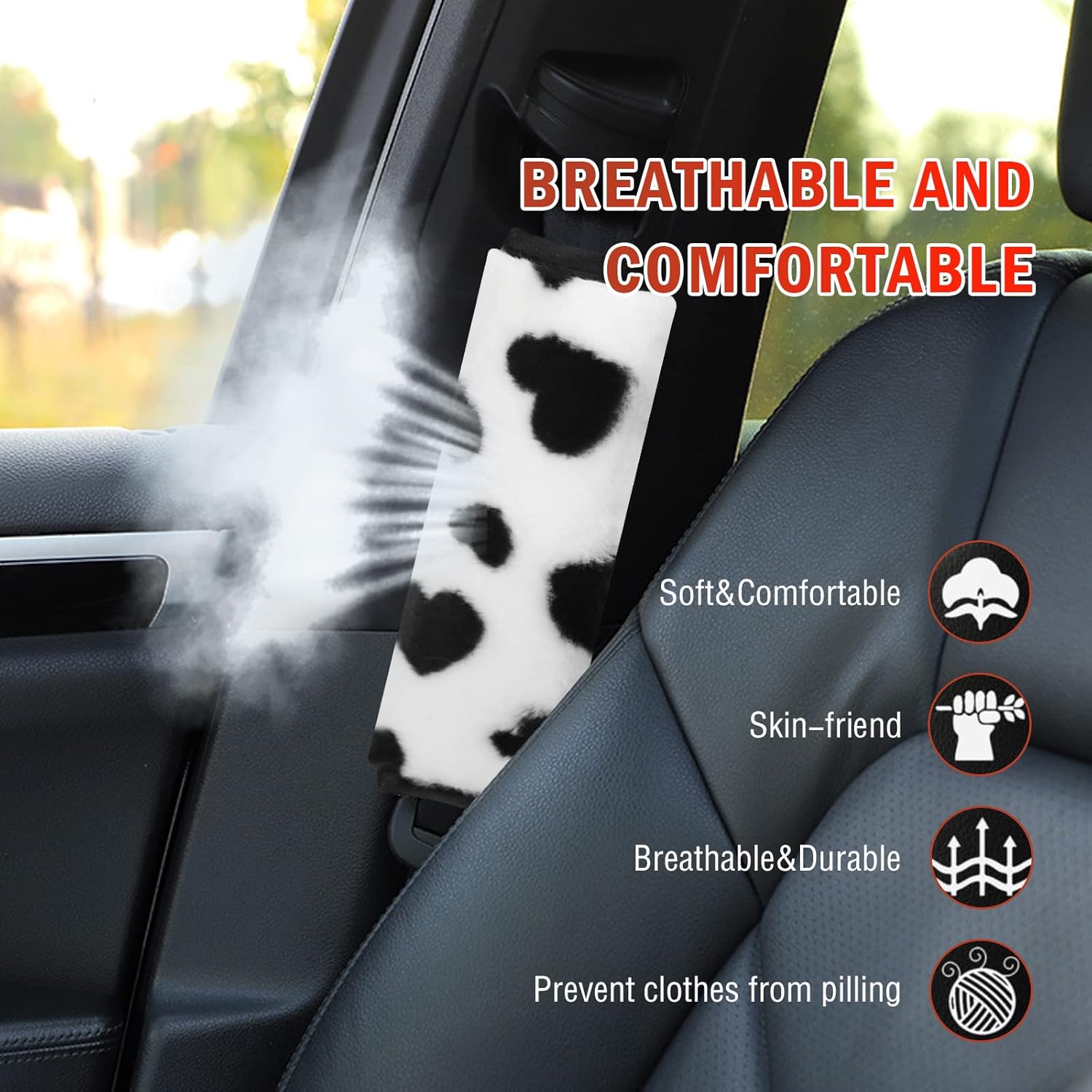 2 Pack Seat Belt Cover Pad Soft Plush Car Seat Belt Pads Faux Sheepskin Love Covers Comfort Driving Cushion Strap Helps Protect Your Neck and Shoulders for Women Black - Image 3