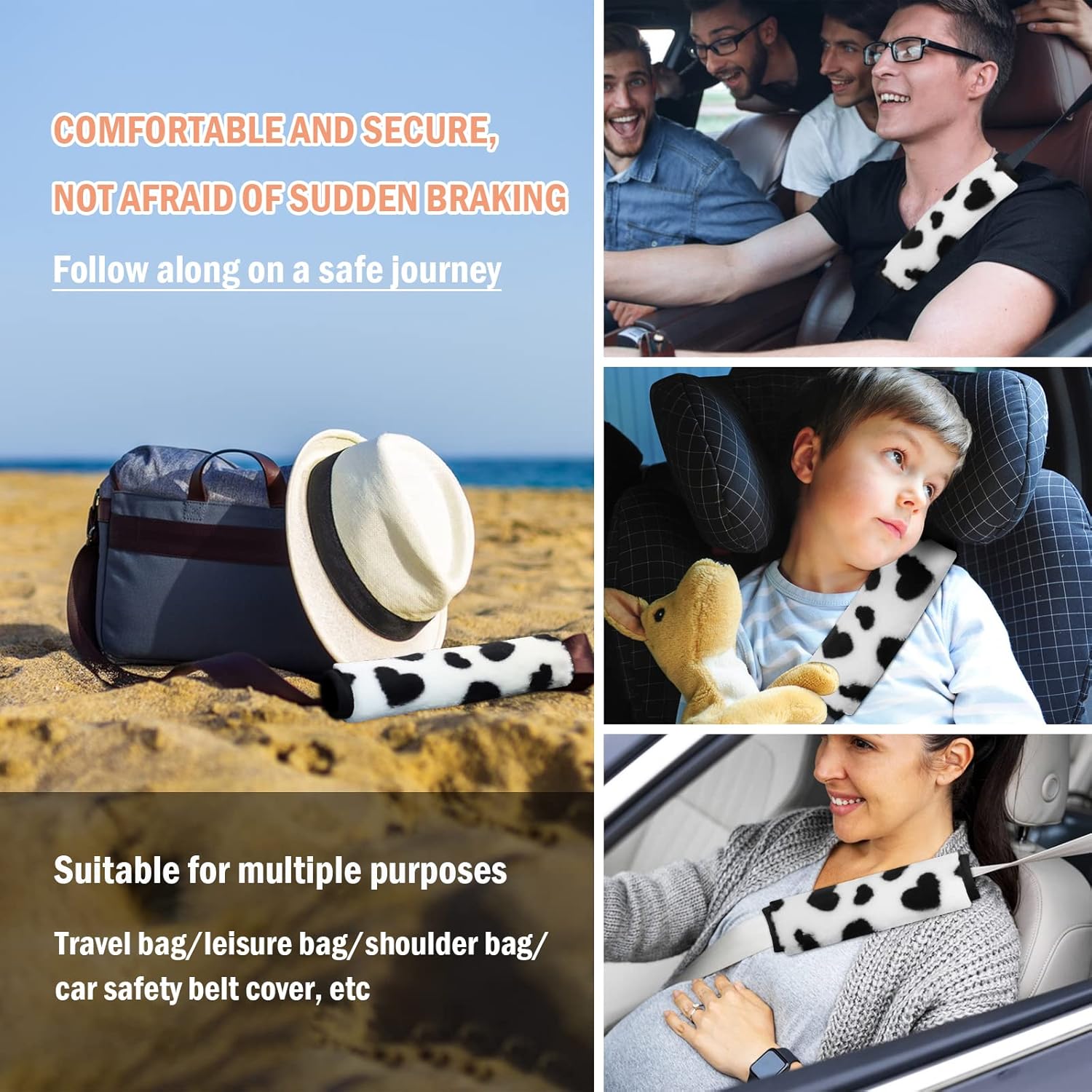 2 Pack Seat Belt Cover Pad Soft Plush Car Seat Belt Pads Faux Sheepskin Love Covers Comfort Driving Cushion Strap Helps Protect Your Neck and Shoulders for Women Black - Image 4