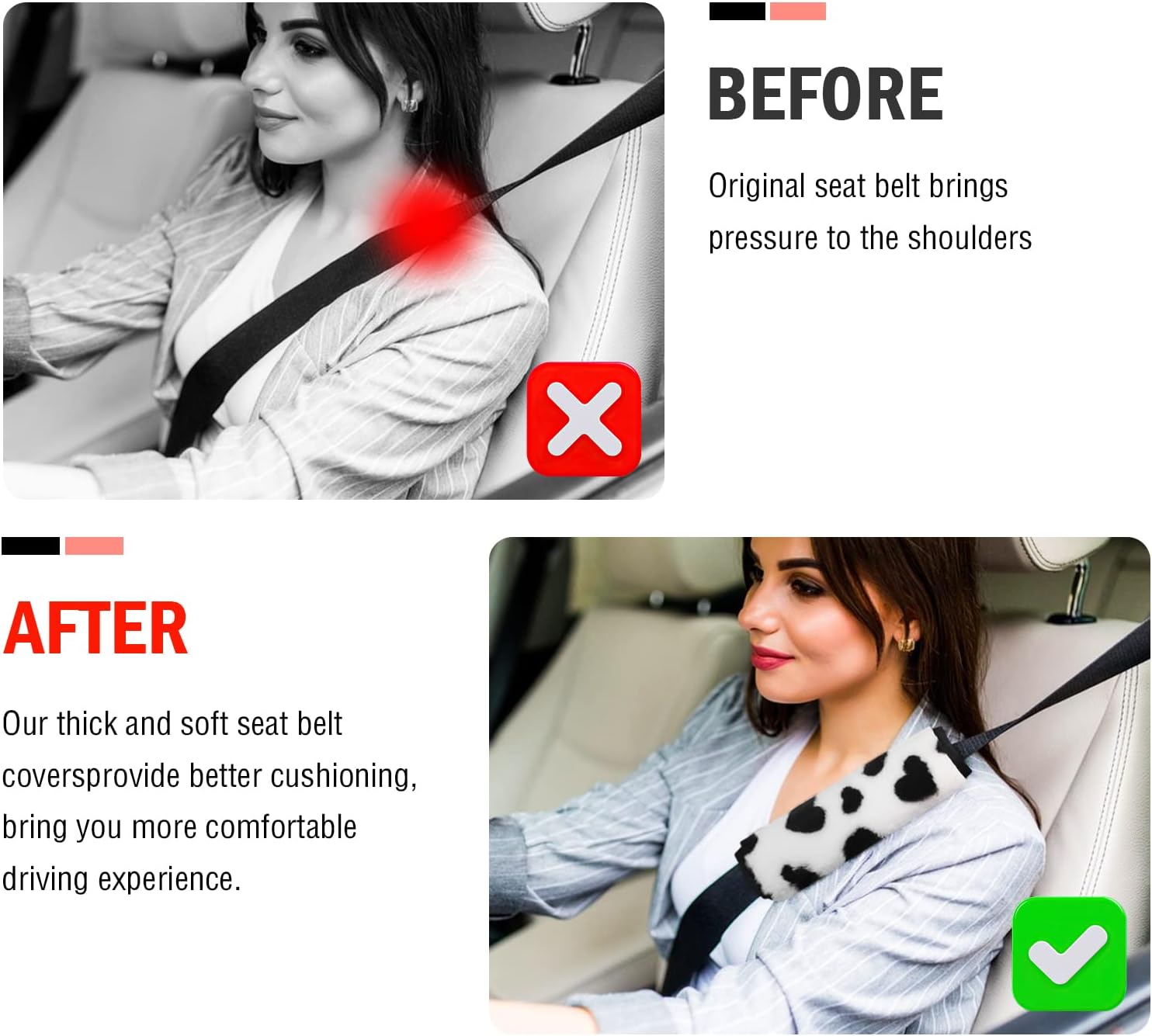 2 Pack Seat Belt Cover Pad Soft Plush Car Seat Belt Pads Faux Sheepskin Love Covers Comfort Driving Cushion Strap Helps Protect Your Neck and Shoulders for Women Black - Image 6