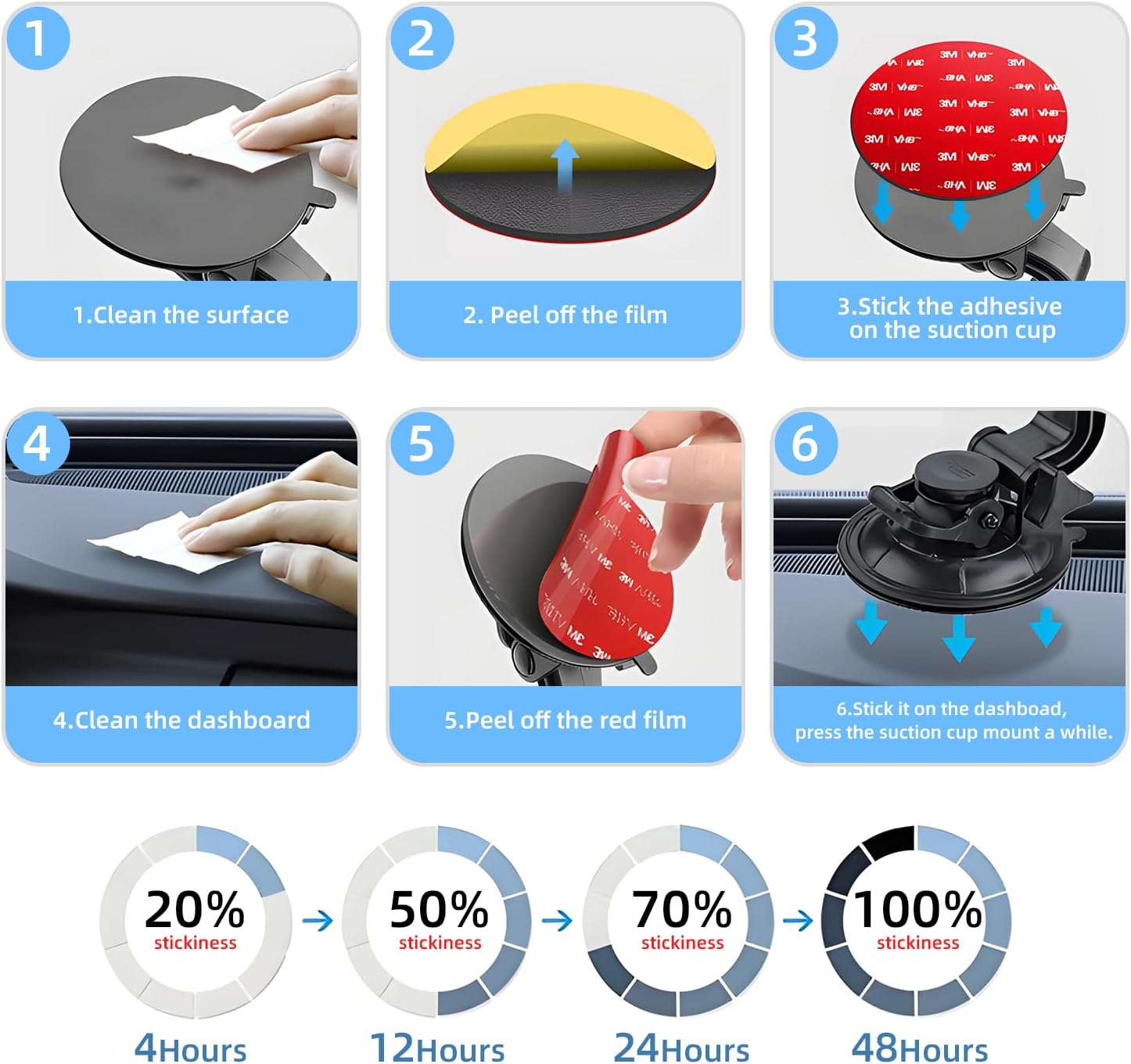 Double Sided Adhesive Pads.Sticky Dash Cam Mounting Tape.Car Mount Sticky Pad Replacement.Heavy Duty Tape Sticker for Cars Dashboard &Daily Use.Waterproof,Heat-Resistant.Squares&Round,6Packs… - Image 7