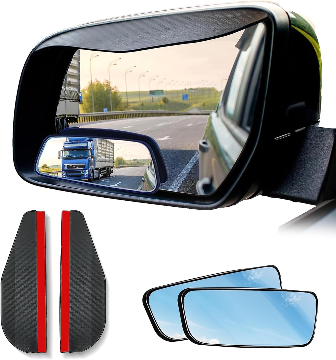 EcoNour Blind Spot Car Mirror (2 Pack) | Wide Angle Mirror for 3x Larger View | Universal Car Rear View Mirror with Rain Guard | Side Mirror Blind Spot with Adjustable Stick for Cars, SUVs, and Trucks