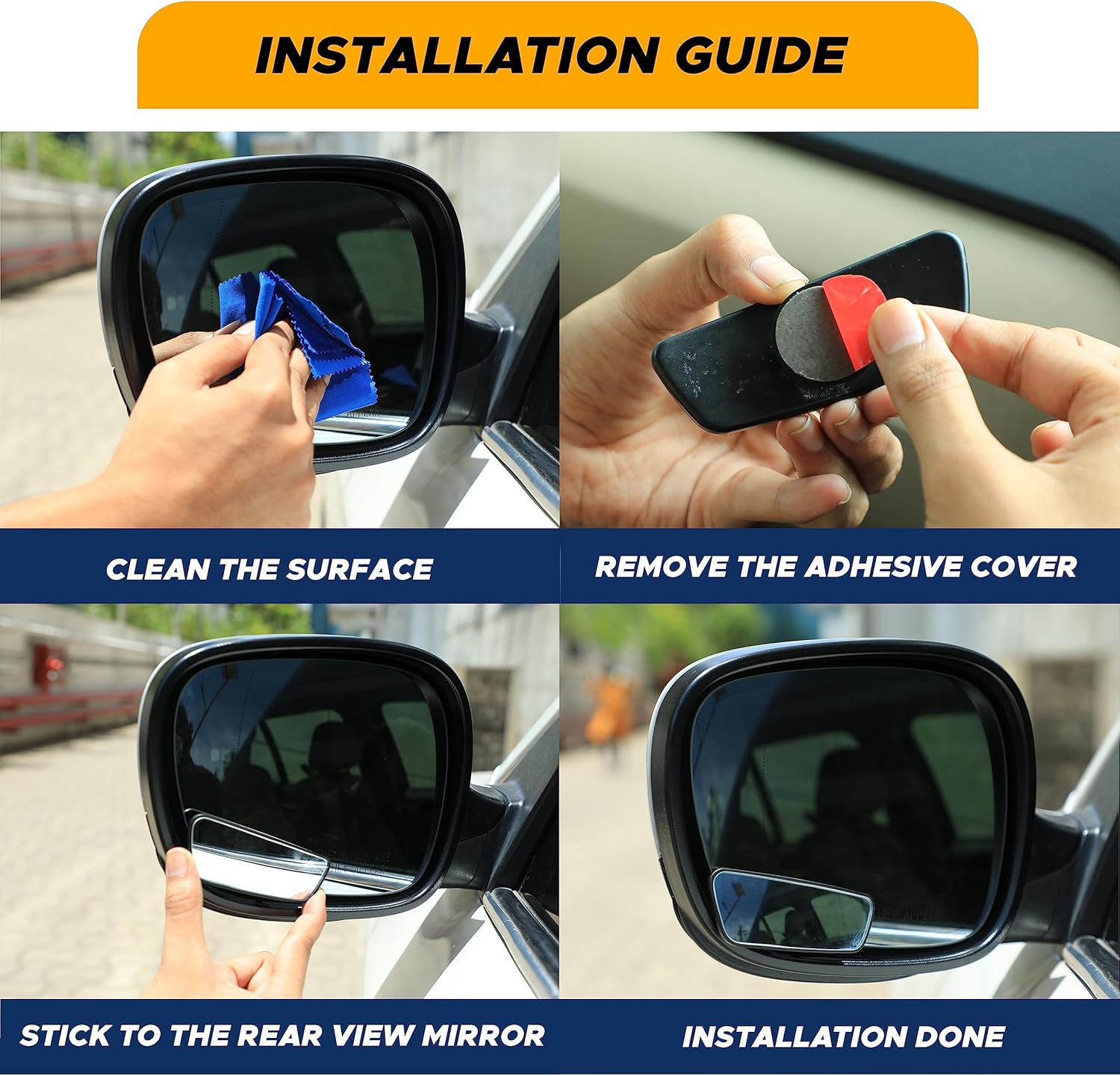 EcoNour Blind Spot Car Mirror (2 Pack) | Wide Angle Mirror for 3x Larger View | Universal Car Rear View Mirror with Rain Guard | Side Mirror Blind Spot with Adjustable Stick for Cars, SUVs, and Trucks - Image 8