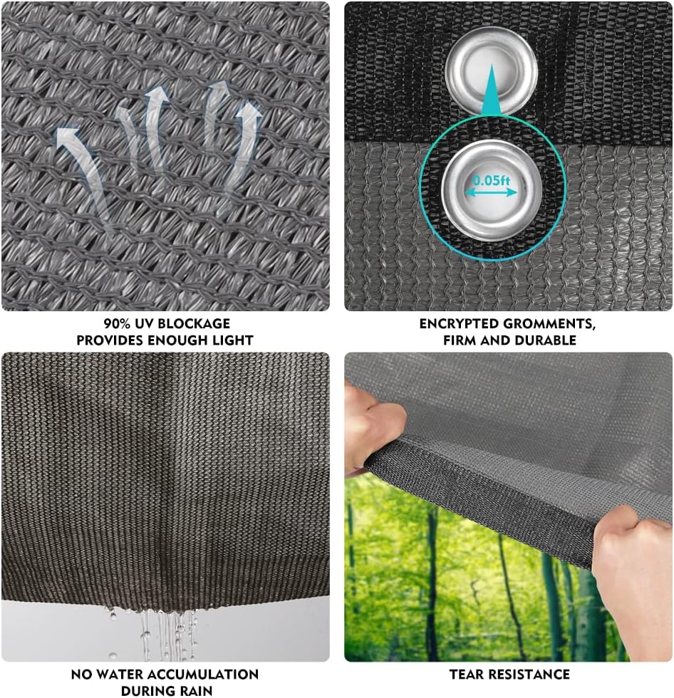 EMERIT 90% Shade Cloth Sun Shade Fabric for Patio Garden Pergola Shade Cover Canopy with Gromments (Grey, 10X14 FT) - Image 4