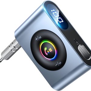 JOYROOM Bluetooth 5.3 AUX Adapter for Car [Long Battery Life Display] Noise Cancelling Bluetooth Receiver for Car/Home Stereo/Wired Headphones/Hands-Free Call, 22H Battery Life, Metal