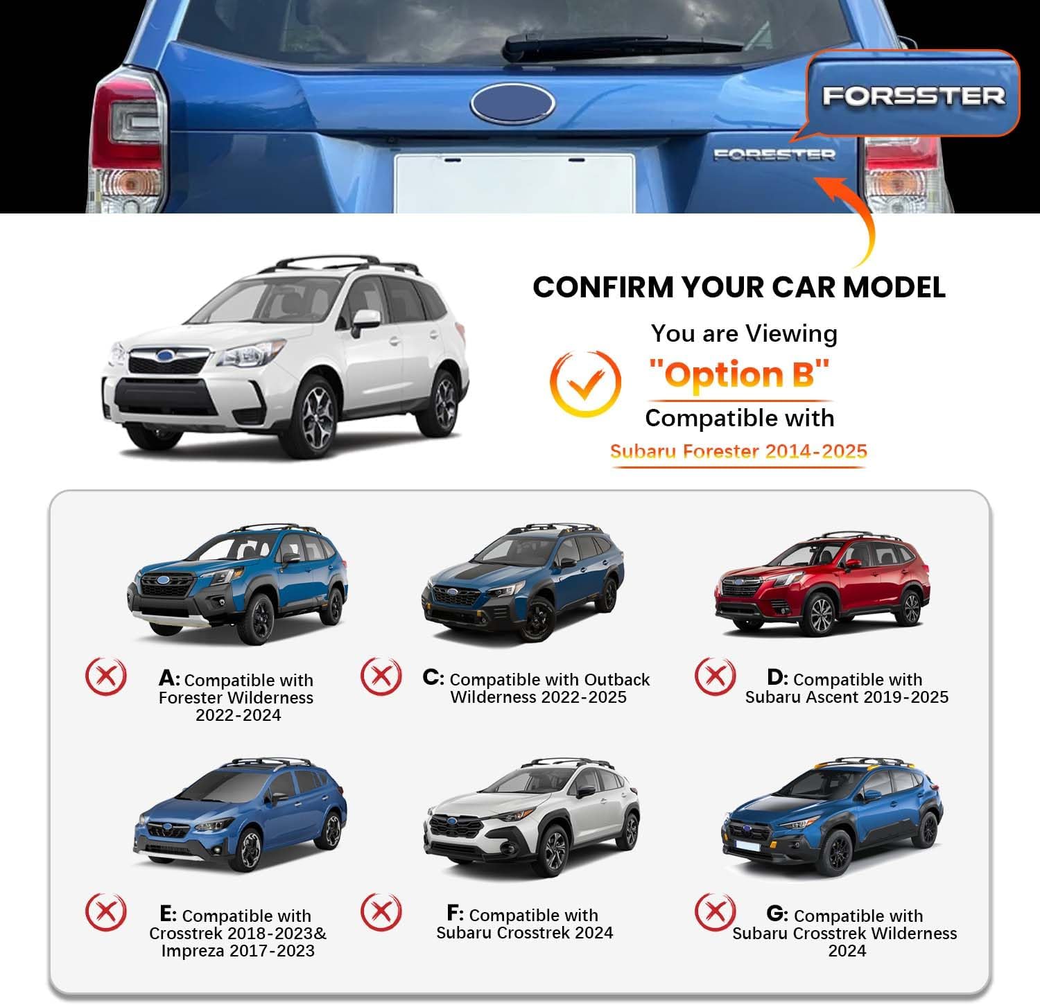 Lockable Car Roof Rack Cross Bars Compatible with Subaru Forester 2014-2025, Aluminum Cross Bar for Rooftop Cargo Carrier Luggage Kayak Canoe Bike Snowboard - Image 3