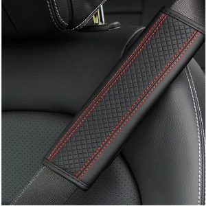 zipelo 2PCS Car Seat Belt Cover, Soft Shoulder Strap Covers Harness Pads, Safety Leather Seatbelt Comfort Driving Cushion Protect Your Neck and Shoulder Universal for Car, SUV (Black/Red-1)
